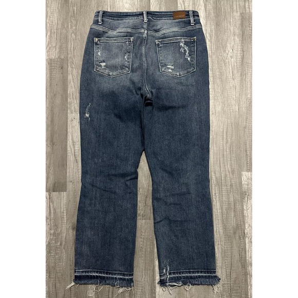 Judy Blue Jean Womens 9/29 Blue Straight Fit Raw Hem Stretch Denim DIstressed - Picture 10 of 13